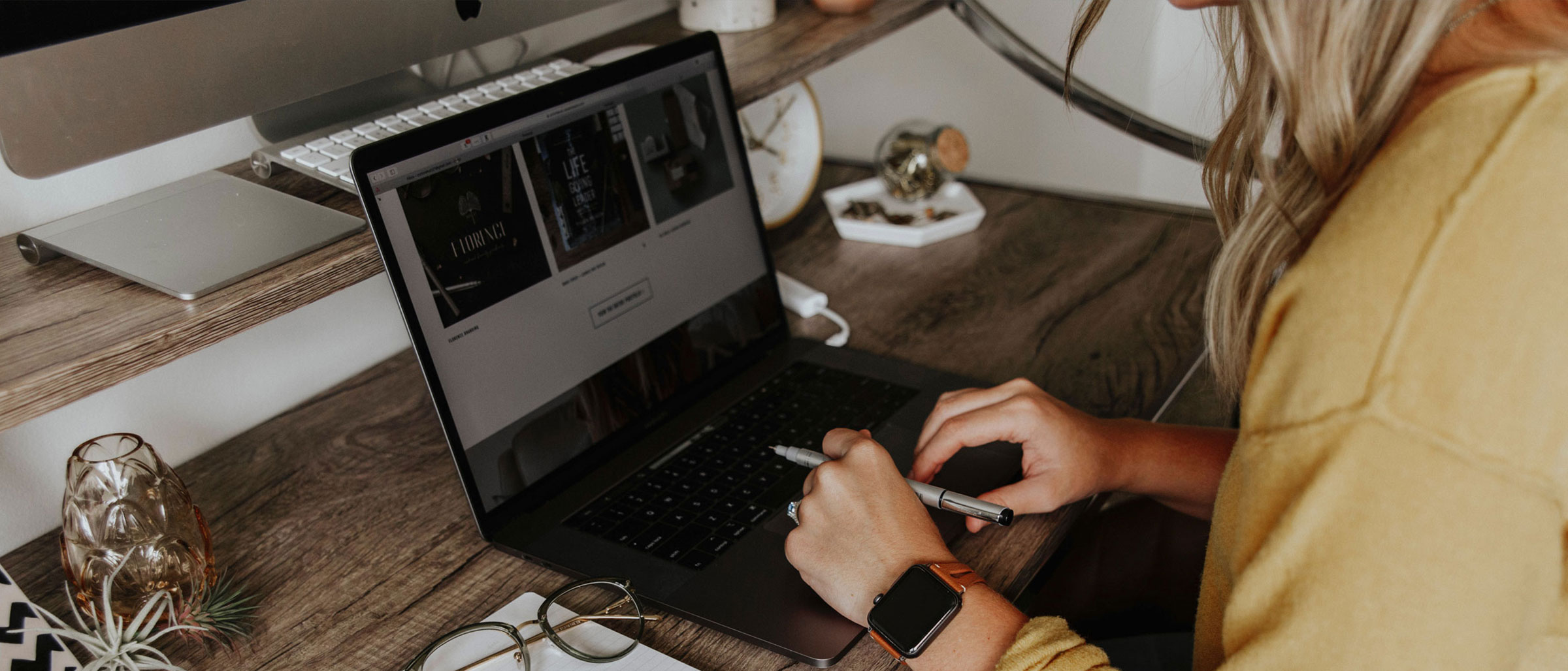 Woman working on laptop