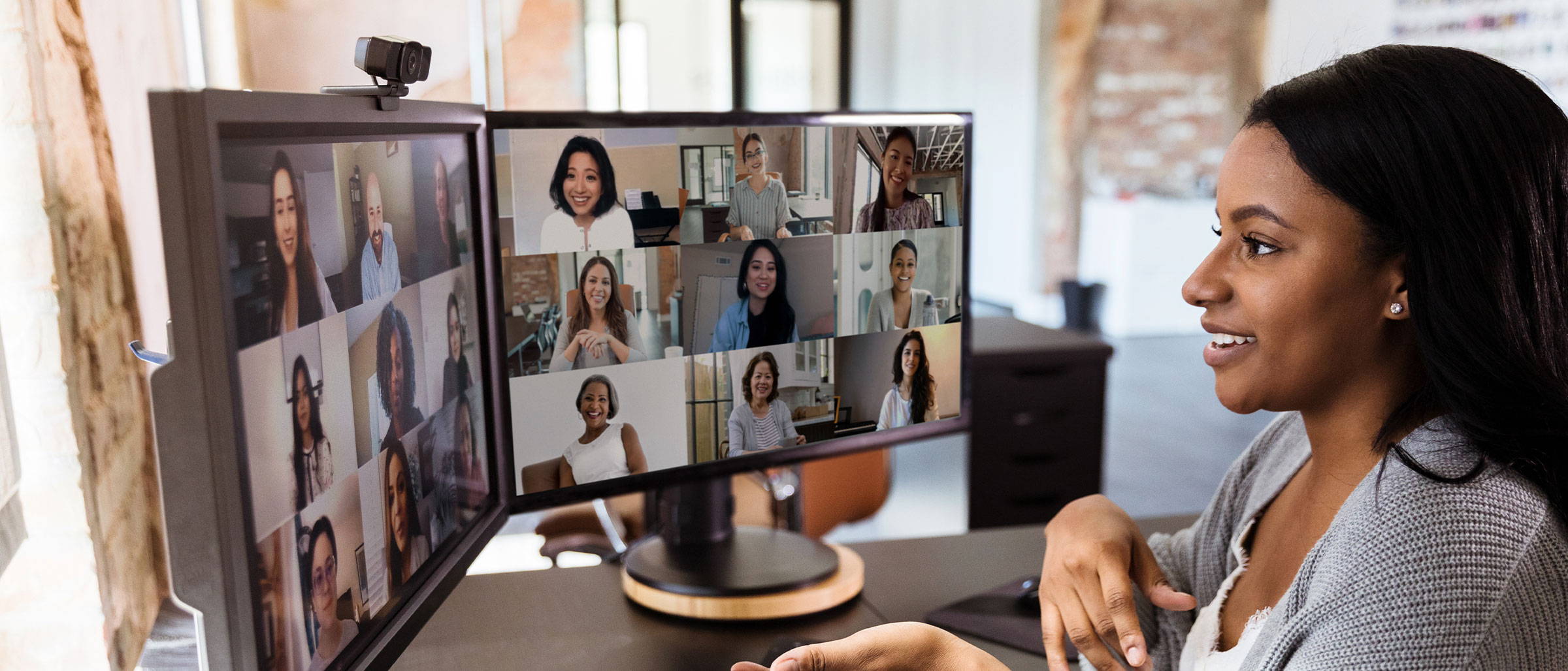 Woman in virtual conference call