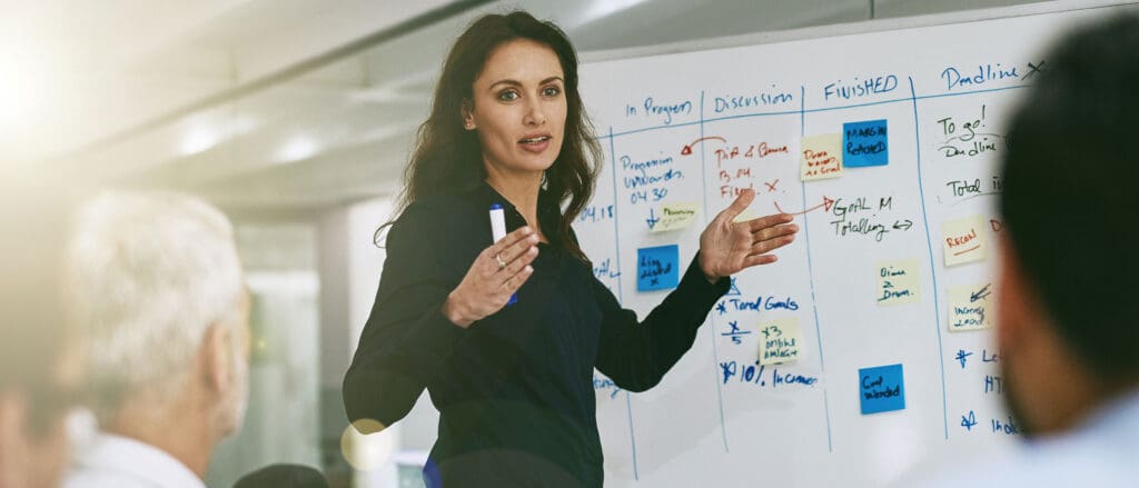 Woman giving work presentation