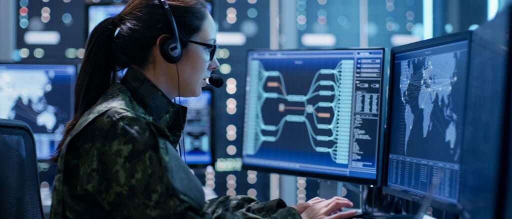 Woman working on government computer