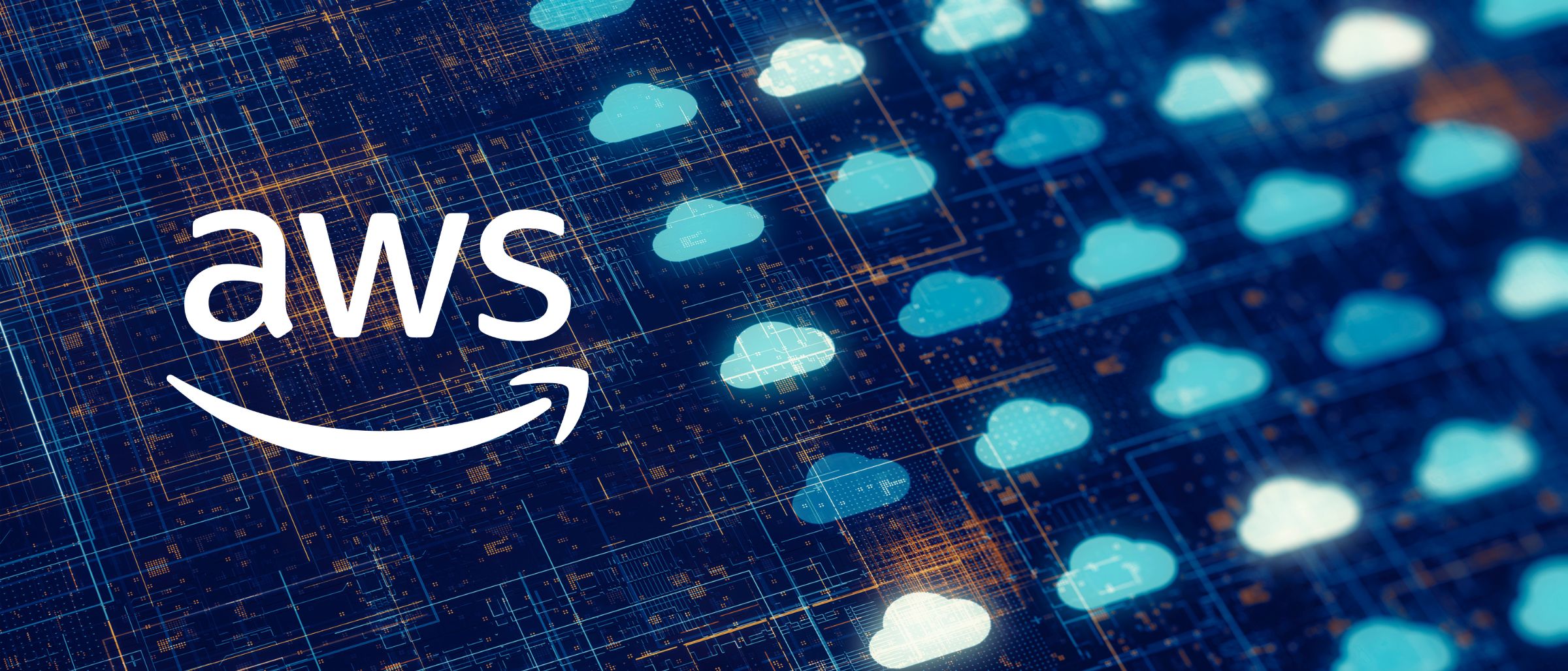 AWS Logo with digital clouds
