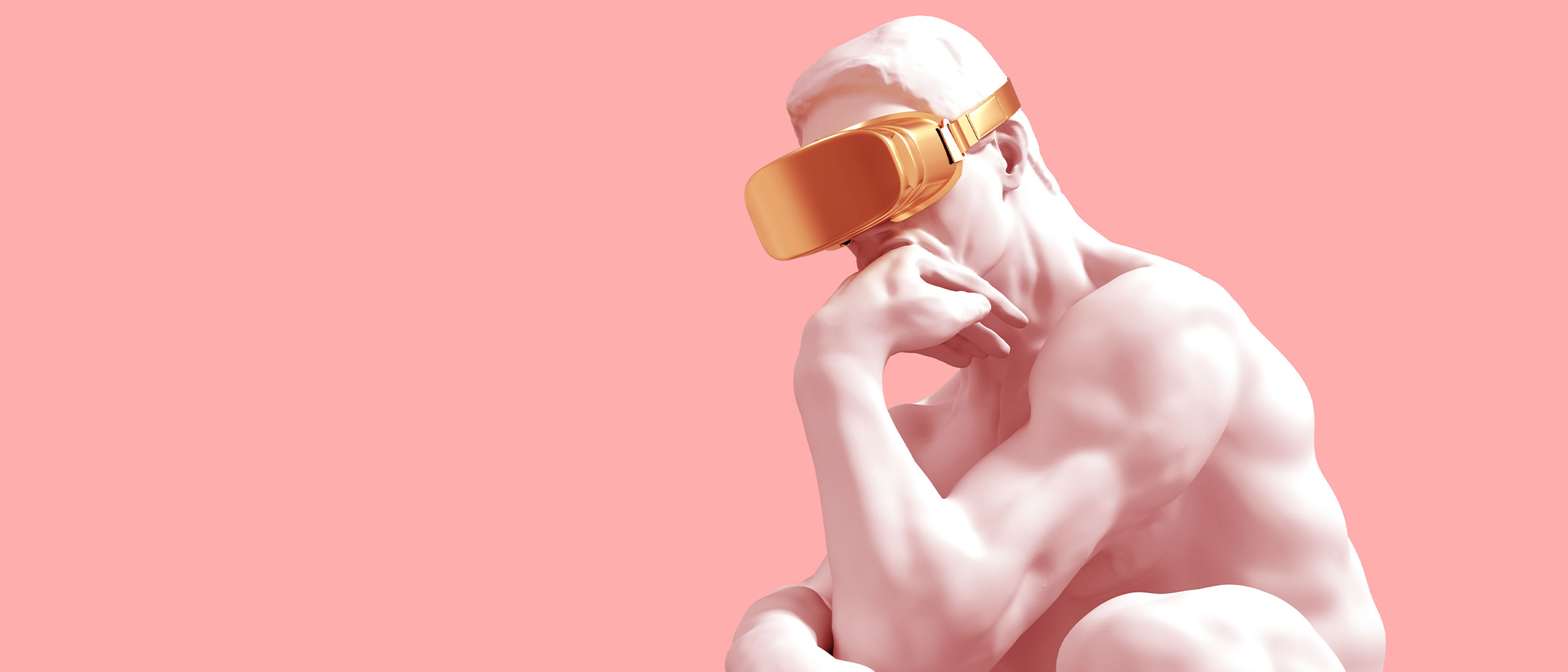 Stone statue of a man wearing a virtual reality headset