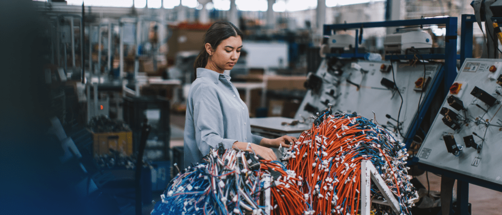 Woman organizing large amounts of cords