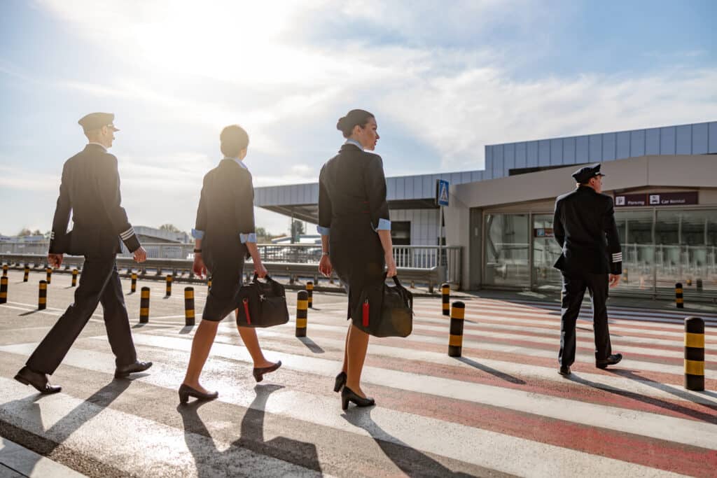 Flight Attendants on cross walk