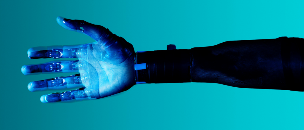 Robotic Arm with teal blue background