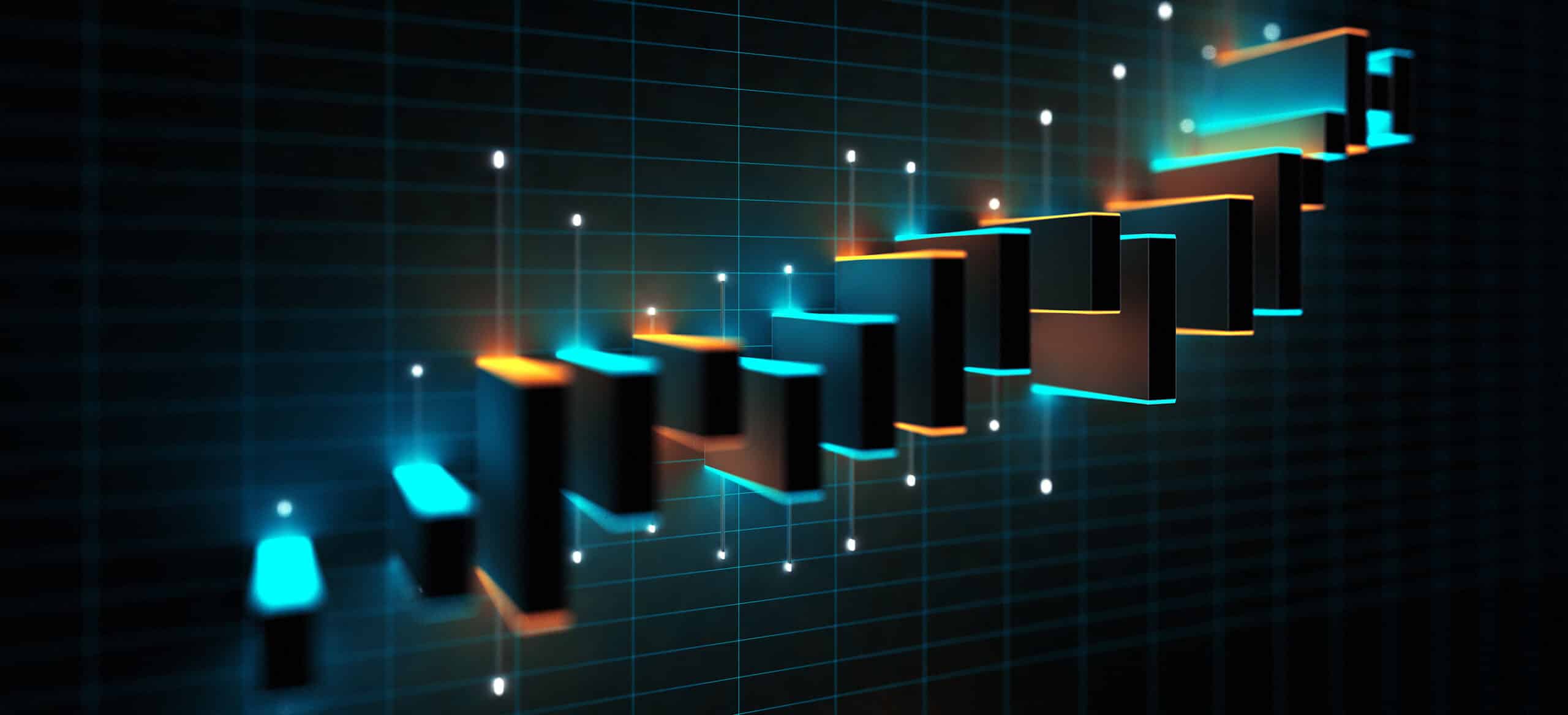 Financial graph represented by blue and orange blocks