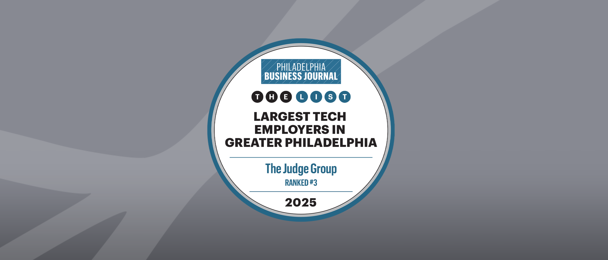 Banner with a badge for the Philadelphia Business Journal's largest tech employers in Greater Philadelphia 2025