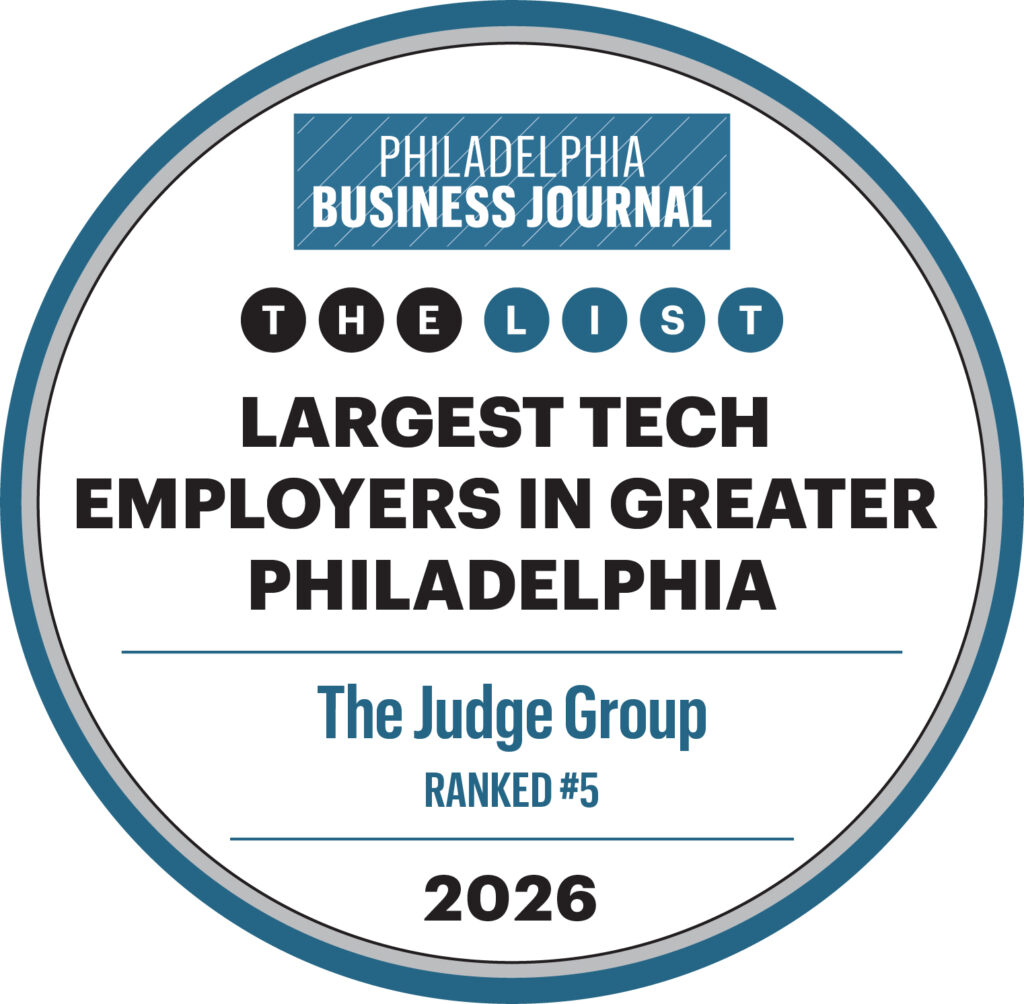 Badge showcasing The Judge Group being named to the Largest Tech Employers in Greater Philadelphia by the Philadelphia Business Journal 